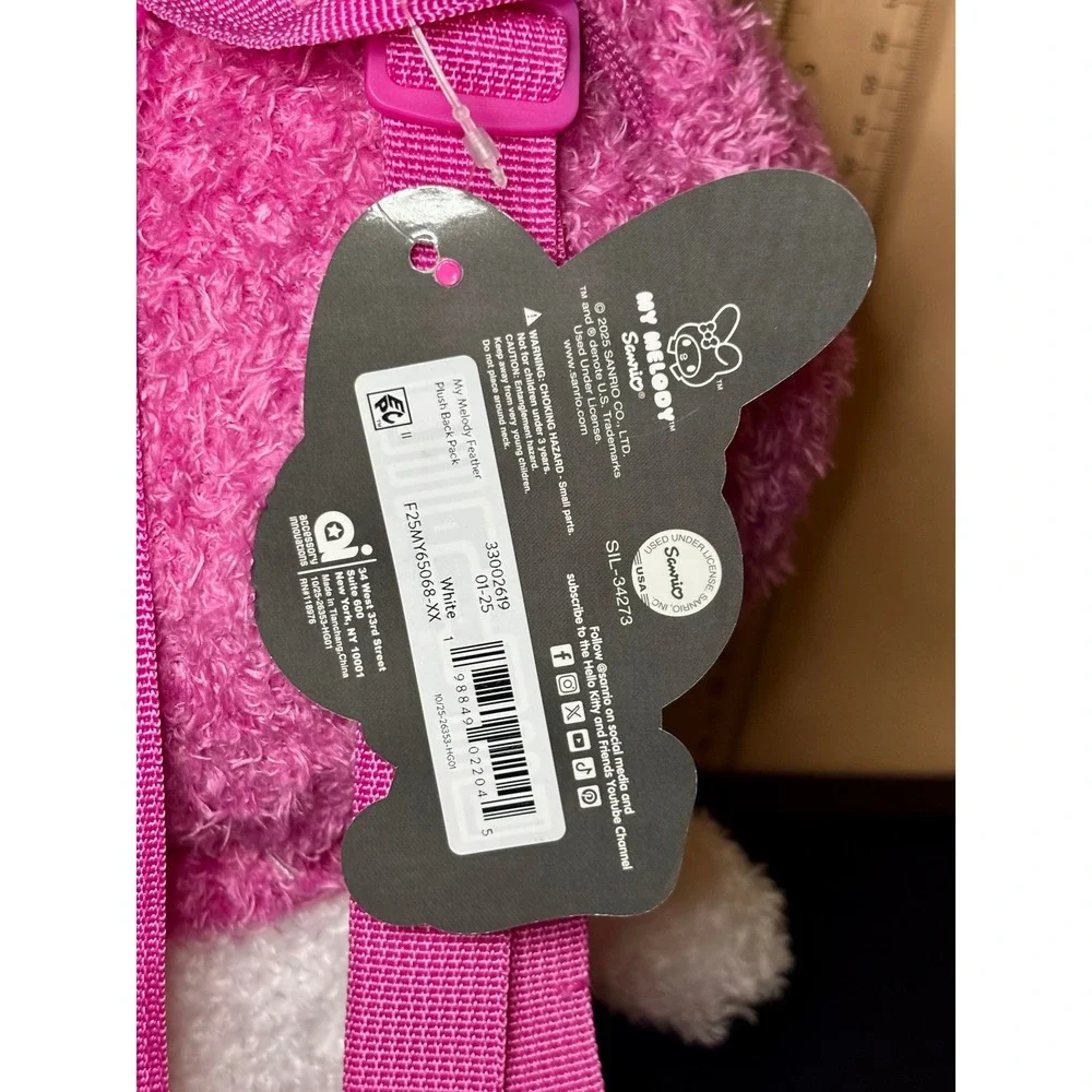 New Sanrio My Melody Plush Backpack Pink White Feather Fleece F25MY65068-XX